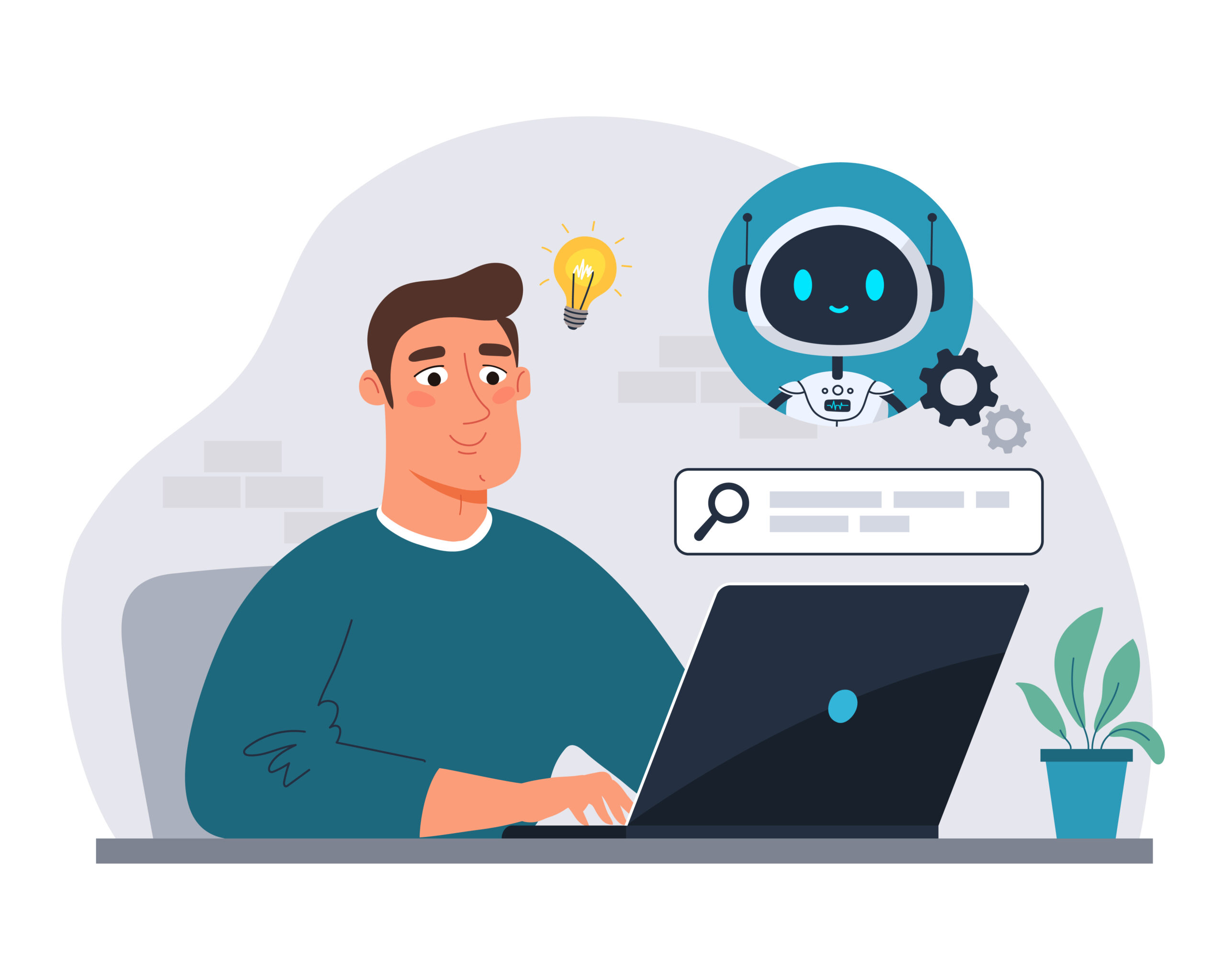 Marketer analyzing website content strategy on a laptop, optimizing for AI-driven search visibility using data charts, keywords, and semantic SEO tools.